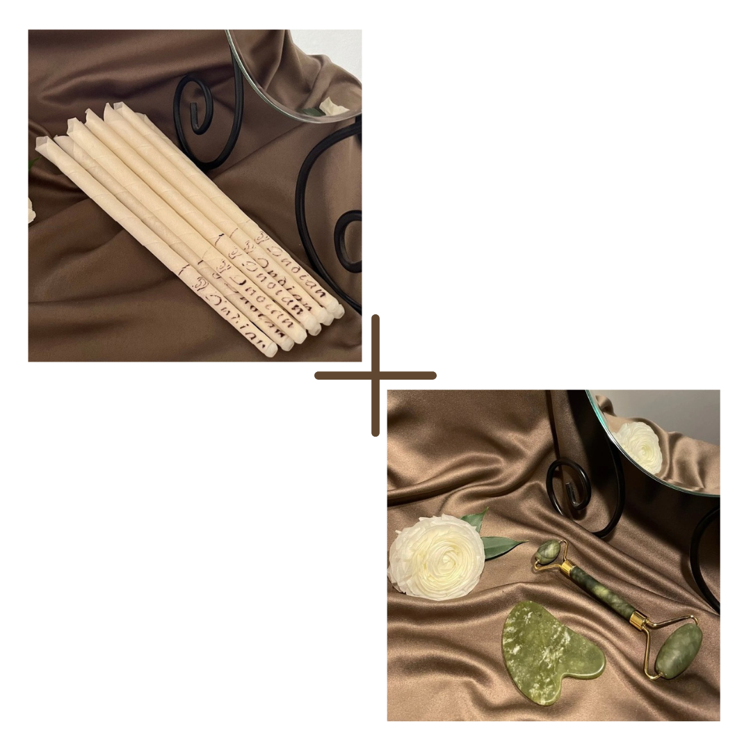 Gåvoset - öronljus 5-pack, jade roller & gua sha kit